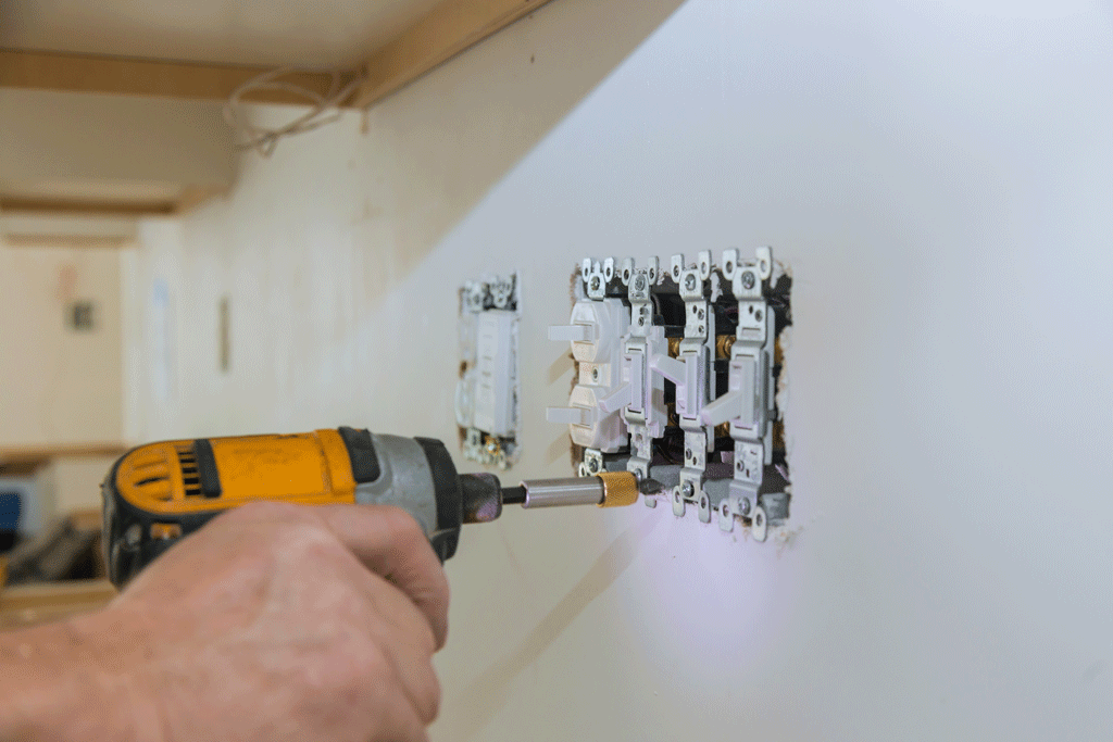 man using electrical tool to install light switch electrical repair colleyville tx southlake tx 