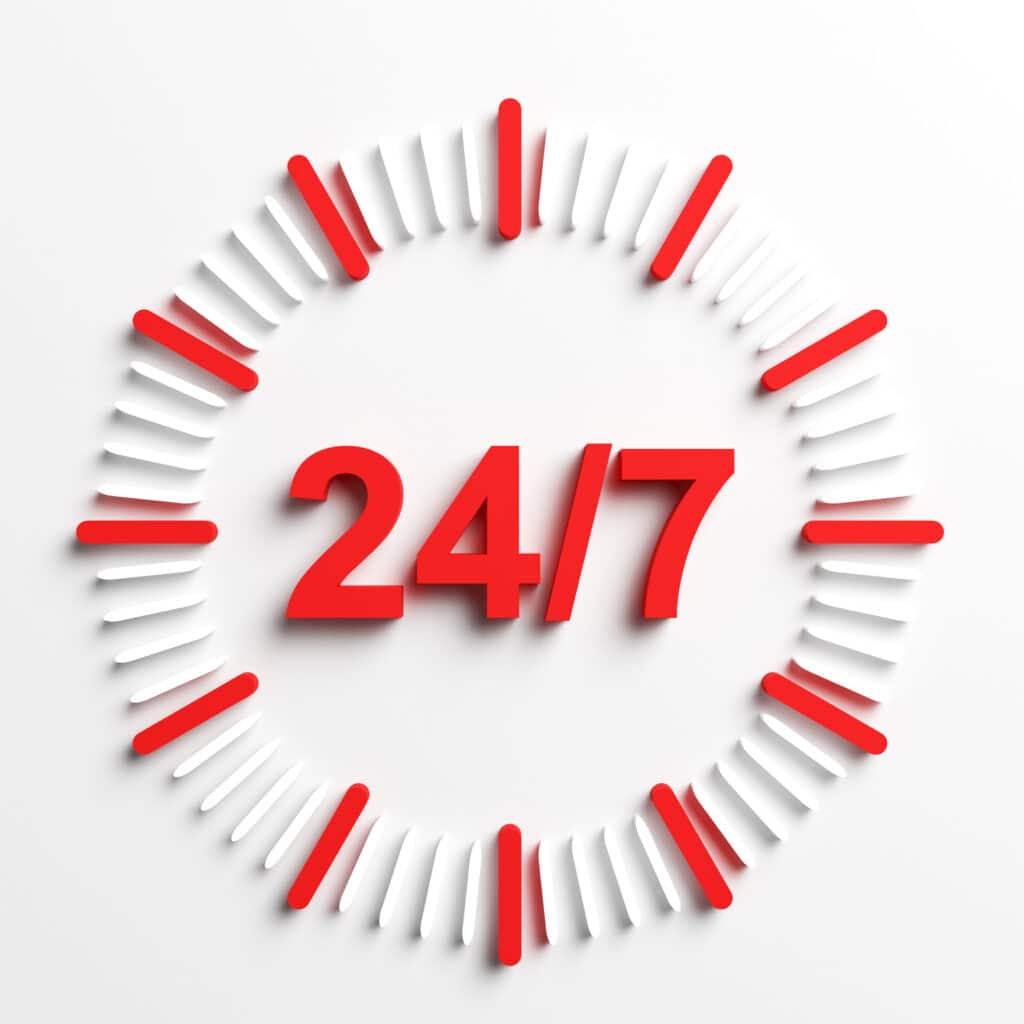 clock and 24/7 service concept