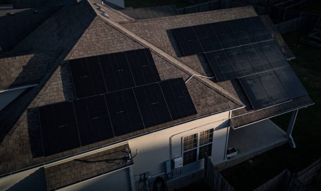 Roof of a house with a solar panels, Residential Solar Power.